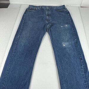 VTG 90s Levi's Jean Men 35x31 501 Straight Blue Faded Distressed Denim Tag 38x32